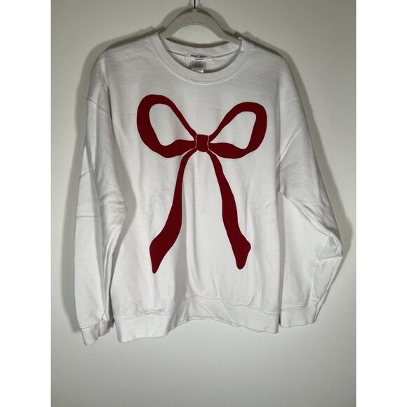 Project Social T Los Angeles white sweatshirt red velvet bow graphic S/M holiday - Picture 1 of 8